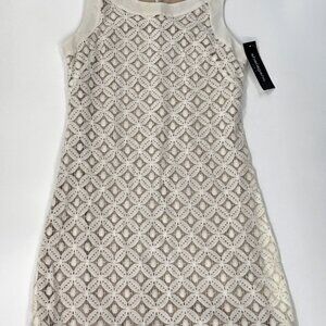 Sharagano Dress Womens 8 Crochet Sleeveless Sheath Knee Ivory Lined $108 NEW